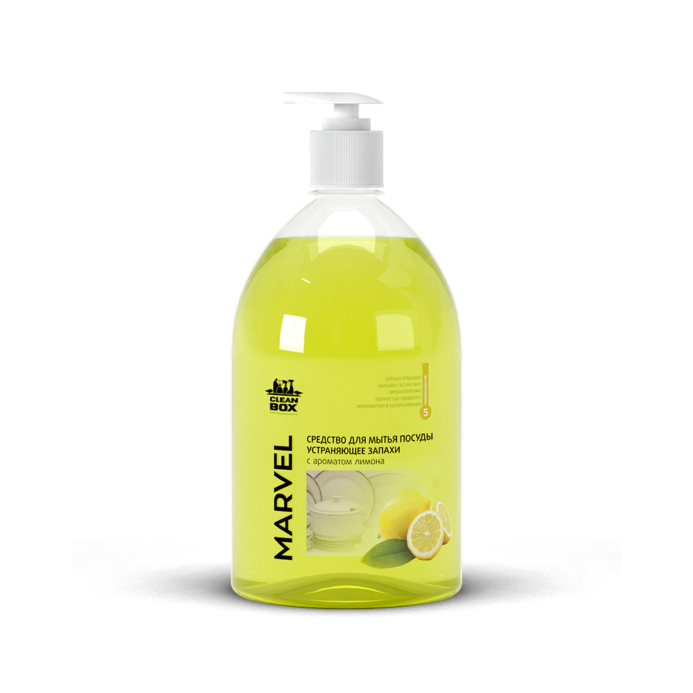 MARVEL Лимон 1л с дозатором. Средство для мытья посуды с ароматом лимона. Vortex