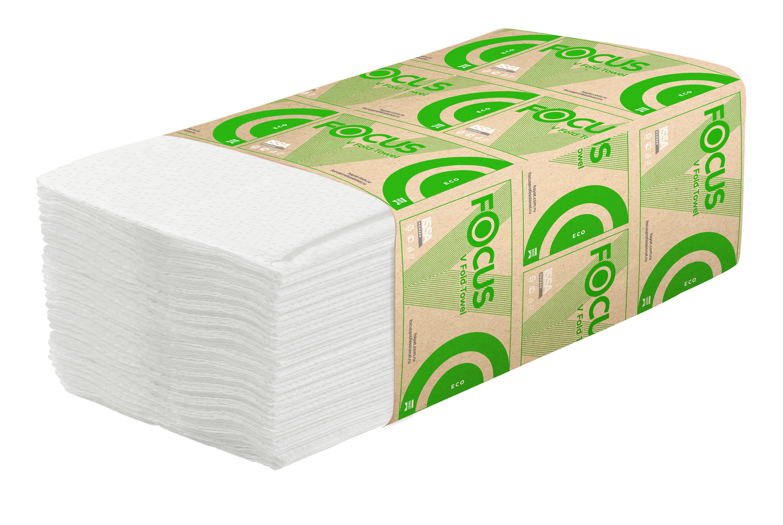 Полотенца бумажные листовые FOCUS ECO V-сложения, 1-слойные, 23х20.5см, 250 листов, 15шт/уп. Focus