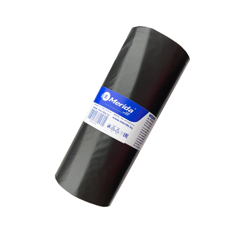 Мешки для мусора "MERIDA PREMIUM" черные 120л, 60 мкр, (10шт/рулон) (16рул/кор)