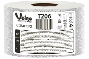 Бумага туалетная Veiro Professional Comfort в средних рулонах, Смешанное сырье (2 сл/125 м/12 рул в уп.)