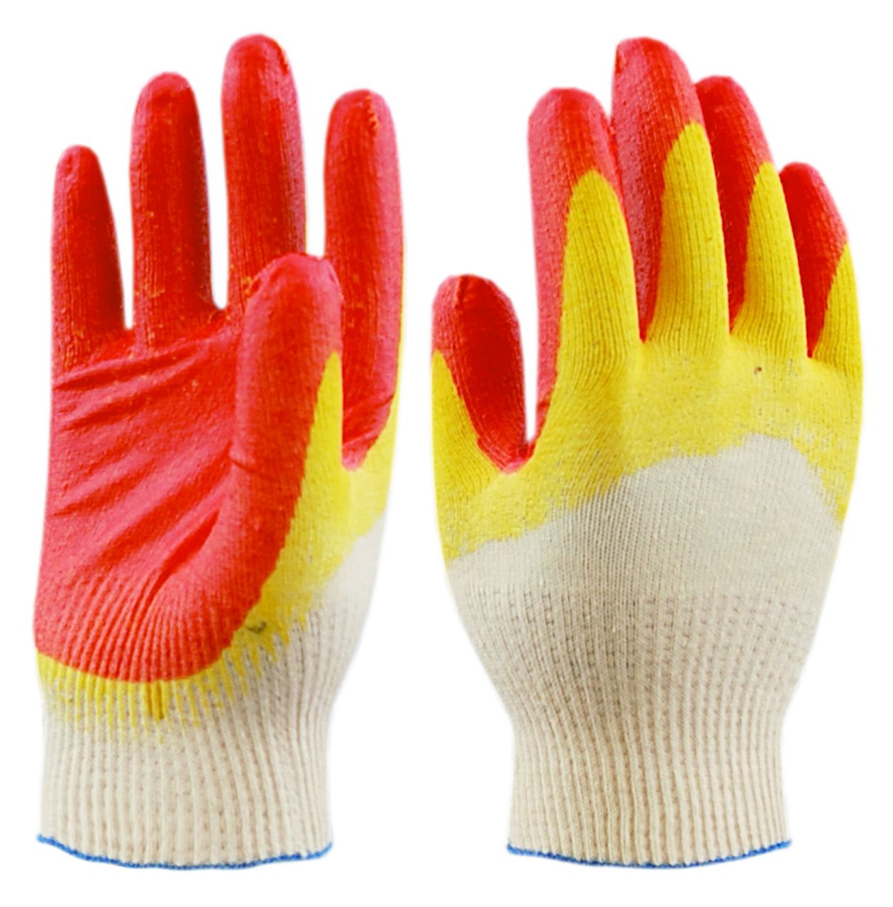 Перчатки ХБ с двойным латексным покрытием (обливом),красные/желтые, класс вязки 10-й, 300пар/уп