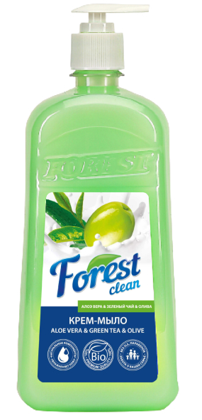 Forest Clean Крем-мыло "Алоэ вера, зеленый чай и олива" с помпой дозатором 1 л. 