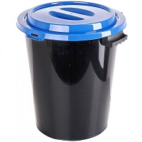 Бак для мусора круглый 40л, черно-синий с крышкой, мерная шкала внутри