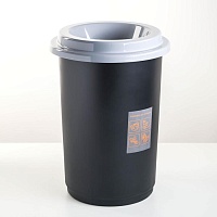 Бак для мусора круглый 50л, черно-серый с отверстием в крышке под мусорный пакет.