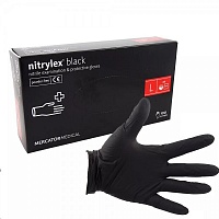 Перчатки нитриловые неопудренные NITRILEX MERCATOR размер L черные текстурированные на пальцах 50пар/100шт