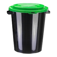 Бак для мусора круглый 40л, черно-зеленый с крышкой, мерная шкала внутри