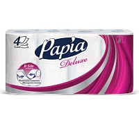 Туалетная бумага PAPIA DELUXE, белая, 4 слоя, длина 16.8 м., 4рул./пач., 56рул/уп. Focus