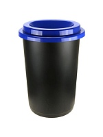 Бак для мусора круглый 50л, черно-синий с отверстием в крышке под мусорный пакет.